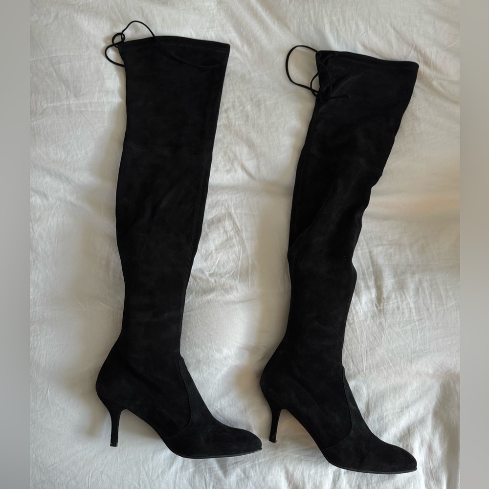 Stuart Weitzman Tiemodel Black Suede Thigh High Over The Knee Heel Boot 9